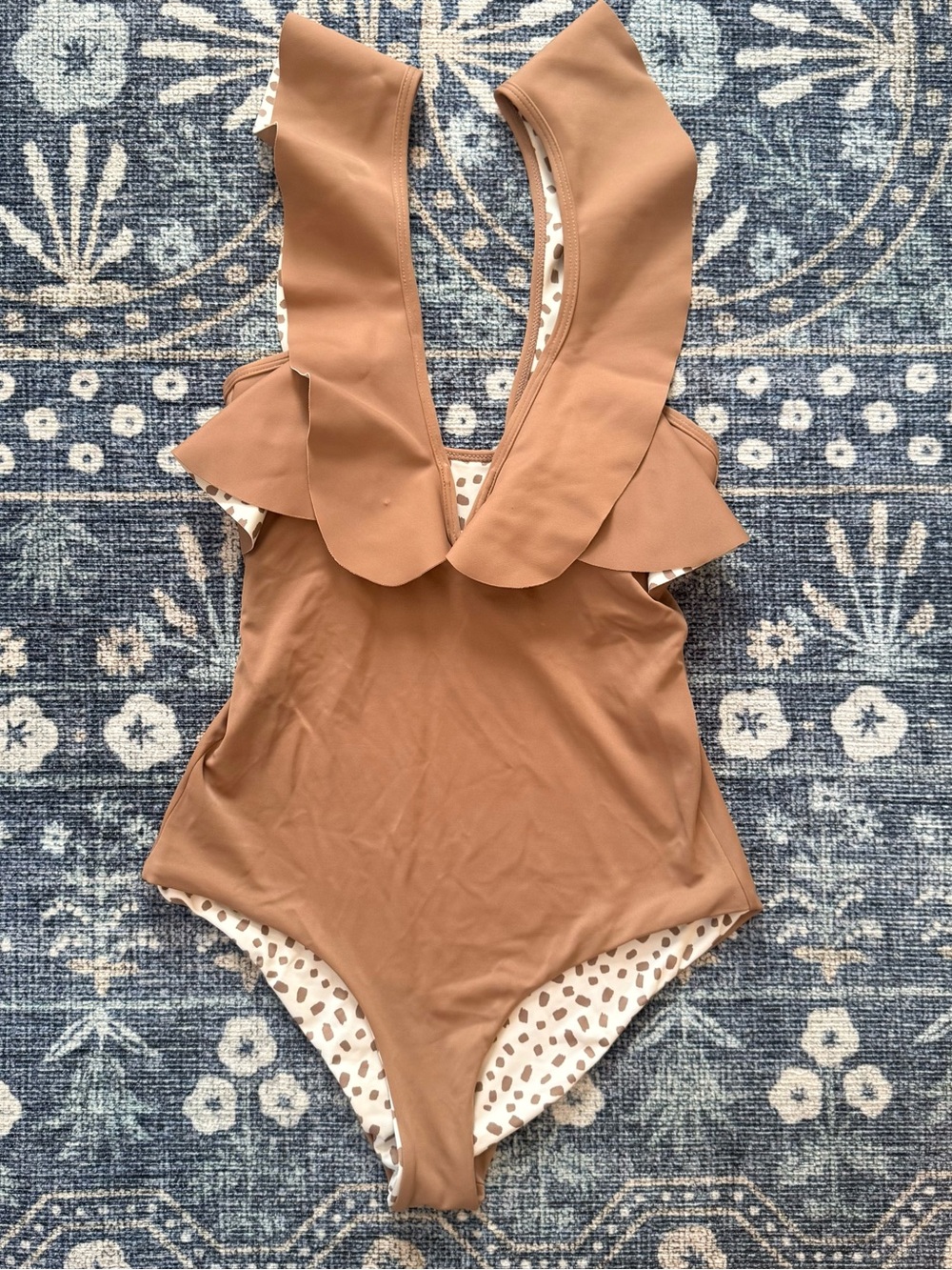 Boamar Tan One-Piece Swimsuit with Ruffle Straps